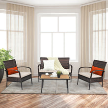 Load image into Gallery viewer, Gymax 4PCS Rattan Patio Conversation Set Outdoor Furniture Set Cushioned