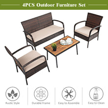 Load image into Gallery viewer, Gymax 4PCS Rattan Patio Conversation Set Outdoor Furniture Set Cushioned