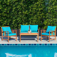 Load image into Gallery viewer, Gymax 4pcs Wooden Patio Furniture Set Table & Sectional Sofa w/ Turquoise Cushion