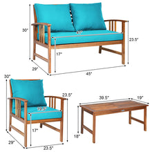Load image into Gallery viewer, Gymax 4pcs Wooden Patio Furniture Set Table & Sectional Sofa w/ Turquoise Cushion