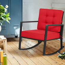 Load image into Gallery viewer, Gymax Outdoor Wicker Rocking Chair Patio Lawn Rattan Single Chair Glider w/ Red Cushion