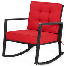 Load image into Gallery viewer, Gymax Outdoor Wicker Rocking Chair Patio Lawn Rattan Single Chair Glider w/ Red Cushion