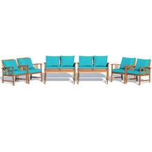 Load image into Gallery viewer, Gymax 8pcs Wooden Patio Furniture Set Table & Sectional Sofa w/ Turquoise Cushion