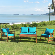 Load image into Gallery viewer, Gymax 8pcs Wooden Patio Furniture Set Table & Sectional Sofa w/ Turquoise Cushion