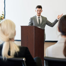 Load image into Gallery viewer, Gymax Wooden Floor Standing Podium Speaking Lectern w/ Adjustable Shelf & Pen Tray