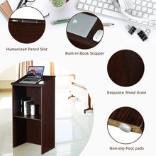 Load image into Gallery viewer, Gymax Wooden Floor Standing Podium Speaking Lectern w/ Adjustable Shelf & Pen Tray