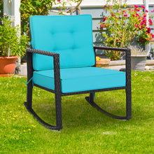 Load image into Gallery viewer, Gymax Outdoor Wicker Rocking Chair Patio Lawn Rattan Single Chair Glider w/ Turquoise Cushion