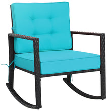 Load image into Gallery viewer, Gymax Outdoor Wicker Rocking Chair Patio Lawn Rattan Single Chair Glider w/ Turquoise Cushion
