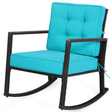 Load image into Gallery viewer, Gymax Outdoor Wicker Rocking Chair Patio Lawn Rattan Single Chair Glider w/ Turquoise Cushion