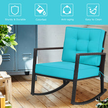 Load image into Gallery viewer, Gymax Outdoor Wicker Rocking Chair Patio Lawn Rattan Single Chair Glider w/ Turquoise Cushion