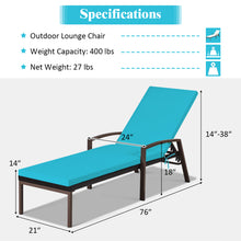 Load image into Gallery viewer, Gymax Adjustable Rattan Chaise Recliner Lounge Chair Patio Outdoor w/ Turquoise Cushion