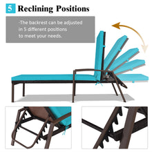 Load image into Gallery viewer, Gymax Adjustable Rattan Chaise Recliner Lounge Chair Patio Outdoor w/ Turquoise Cushion