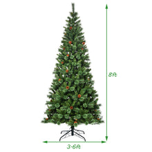 Load image into Gallery viewer, Gymax 8Ft Christmas Tree Artificial Hinged Tree w/ Pine Cones Metal Stand