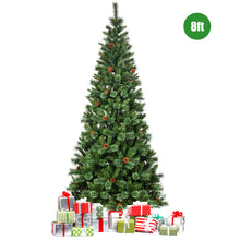 Load image into Gallery viewer, Gymax 8Ft Christmas Tree Artificial Hinged Tree w/ Pine Cones Metal Stand