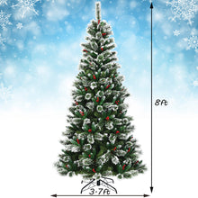 Load image into Gallery viewer, Gymax 8 FT Artificial Christmas Tree Snow Flocked Hinged Tree w/ Red Berries