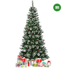 Load image into Gallery viewer, Gymax 8 FT Artificial Christmas Tree Snow Flocked Hinged Tree w/ Red Berries