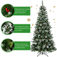 Load image into Gallery viewer, Gymax 8 FT Artificial Christmas Tree Snow Flocked Hinged Tree w/ Red Berries