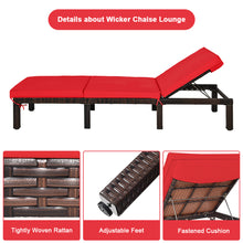 Load image into Gallery viewer, Gymax 2PCS Adjustable Patio Rattan Chaise Lounge Chair Recliner Outdoor w/ Red Cushion