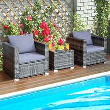 Load image into Gallery viewer, Gymax 3PCS Rattan Patio Conversation Set Outdoor Furniture Set w/ Table Cushion