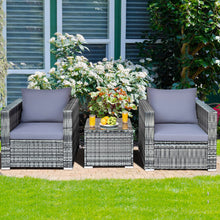 Load image into Gallery viewer, Gymax 3PCS Rattan Patio Conversation Set Outdoor Furniture Set w/ Table Cushion