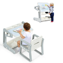 Load image into Gallery viewer, Gymax 2 in 1 Kids Easel Table & Chair Set Adjustable Art Painting Board Gray/Blue/Light Pink