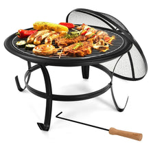Load image into Gallery viewer, Gymax 22'' Steel Outdoor Fire Pit Bowl BBQ Grill W/ Wood Grate Cooking Grate Poker