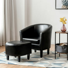 Load image into Gallery viewer, Gymax Modern Accent Tub Chair&Ottoman Set Leather Upholstered Single Sofa Chair Black
