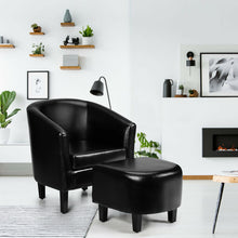 Load image into Gallery viewer, Gymax Modern Accent Tub Chair&Ottoman Set Leather Upholstered Single Sofa Chair Black