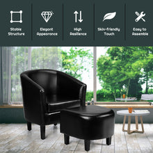 Load image into Gallery viewer, Gymax Modern Accent Tub Chair&Ottoman Set Leather Upholstered Single Sofa Chair Black