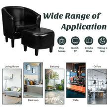 Load image into Gallery viewer, Gymax Modern Accent Tub Chair&Ottoman Set Leather Upholstered Single Sofa Chair Black