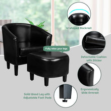 Load image into Gallery viewer, Gymax Modern Accent Tub Chair&Ottoman Set Leather Upholstered Single Sofa Chair Black
