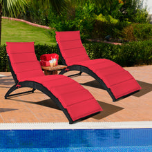 Load image into Gallery viewer, Gymax 2PCS Foldable Rattan Wicker Chaise Lounge Chair w/ Red Cushion Patio Outdoor