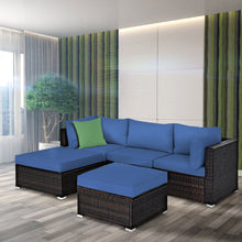 Load image into Gallery viewer, Gymax 5PCS Rattan Patio Conversation Set Outdoor Furniture Set w/ Ottoman Navy Cushion