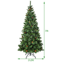 Load image into Gallery viewer, Gymax 7Ft Christmas Tree Artificial Hinged Tree w/ Pine Cones Metal Stand