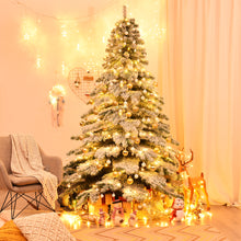 Load image into Gallery viewer, Gymax 7.5ft Artificial Christmas Tree Snow Flocked Hinged Pine Tree w/ Metal Stand