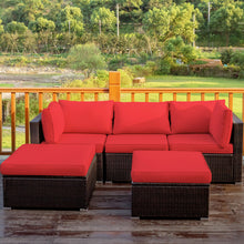 Load image into Gallery viewer, Gymax 5PCS Rattan Patio Conversation Set Outdoor Furniture Set w/ Ottoman Red Cushion