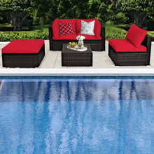 Load image into Gallery viewer, Gymax 5PCS Rattan Patio Conversation Set Outdoor Furniture Set w/ Ottoman Red Cushion