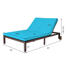 Load image into Gallery viewer, Gymax Adjustable Patio Rattan 2 Person Recliner Lounge Chair w/ Turquoise Cushion Wheel