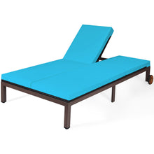 Load image into Gallery viewer, Gymax Adjustable Patio Rattan 2 Person Recliner Lounge Chair w/ Turquoise Cushion Wheel
