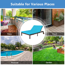 Load image into Gallery viewer, Gymax Adjustable Patio Rattan 2 Person Recliner Lounge Chair w/ Turquoise Cushion Wheel