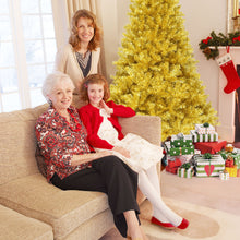 Load image into Gallery viewer, Gymax 7.5FT Tinsel Christmas Tree Artificial Hinged w/ Metal Stand Champagne Gold