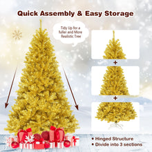Load image into Gallery viewer, Gymax 7.5FT Tinsel Christmas Tree Artificial Hinged w/ Metal Stand Champagne Gold