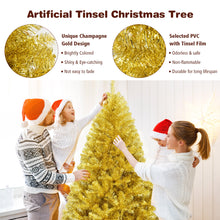 Load image into Gallery viewer, Gymax 7.5FT Tinsel Christmas Tree Artificial Hinged w/ Metal Stand Champagne Gold
