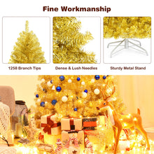Load image into Gallery viewer, Gymax 7.5FT Tinsel Christmas Tree Artificial Hinged w/ Metal Stand Champagne Gold
