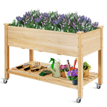 Load image into Gallery viewer, Gymax Raised Garden Bed Wood Elevated Planter Bed w/Lockable Wheels Shelf & Liner