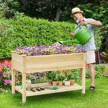 Load image into Gallery viewer, Gymax Raised Garden Bed Wood Elevated Planter Bed w/Lockable Wheels Shelf & Liner
