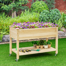 Load image into Gallery viewer, Gymax Raised Garden Bed Wood Elevated Planter Bed w/Lockable Wheels Shelf & Liner
