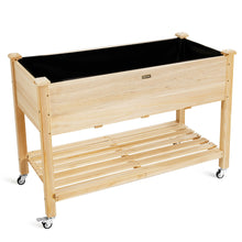 Load image into Gallery viewer, Gymax Raised Garden Bed Wood Elevated Planter Bed w/Lockable Wheels Shelf & Liner