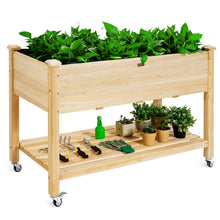 Load image into Gallery viewer, Gymax Raised Garden Bed Wood Elevated Planter Bed w/Lockable Wheels Shelf & Liner