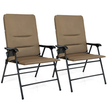 Load image into Gallery viewer, Gymax Set of 2 Padded Folding Chairs Patio Garden Camping w/ Cup Holder Grey/Brown